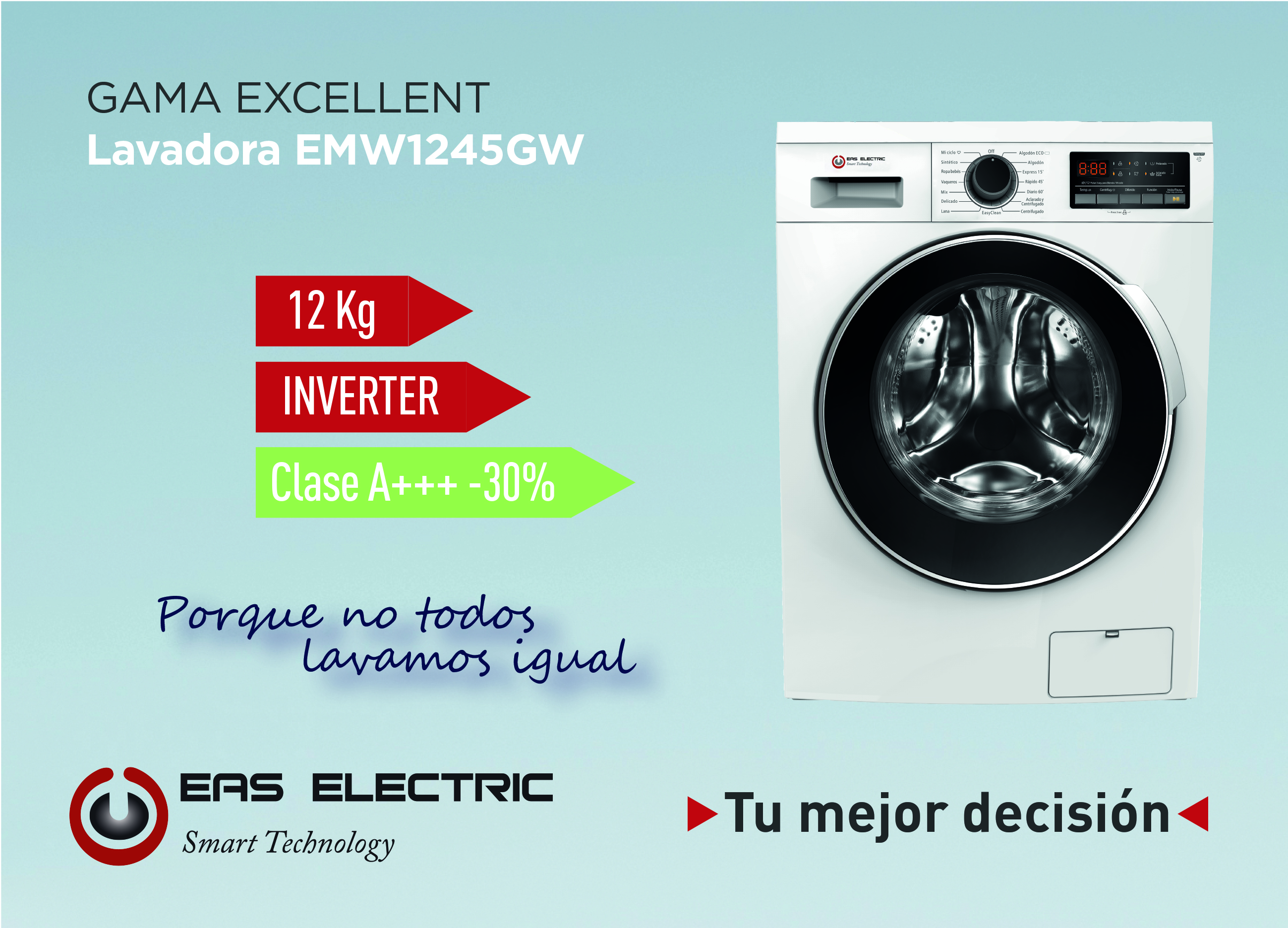 Eas Electric amplía su gama Excellent con una lavadora de 12 kg para cubrir  la demanda de máquinas de gran capacidad